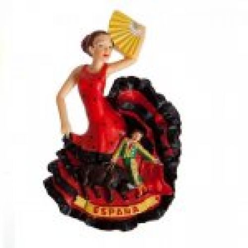 IMAN FLAMENCA CON ABANICO, TORO Y TORERO, ESPAÑA 9.5CMS